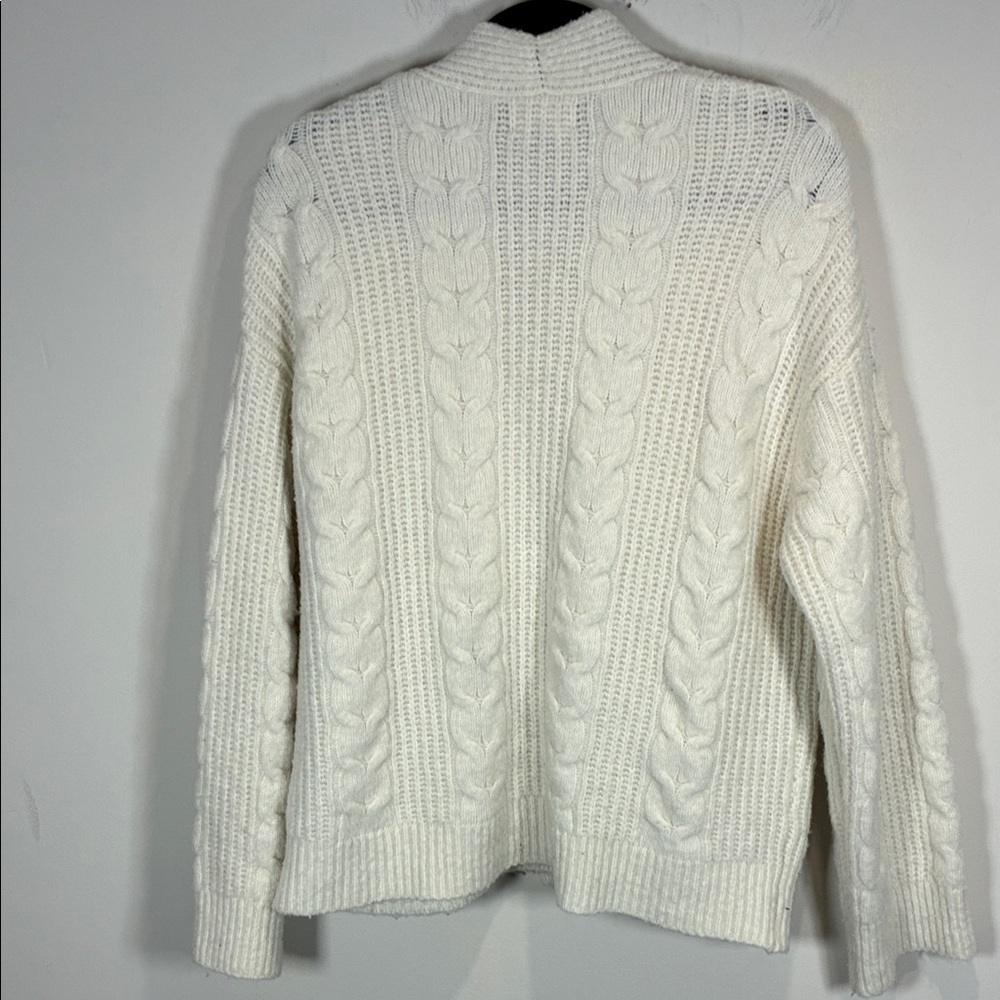 Ivory Cable Knit Cardigan Button Front Cozy Neutral Sweater M - Picture 8 of 10